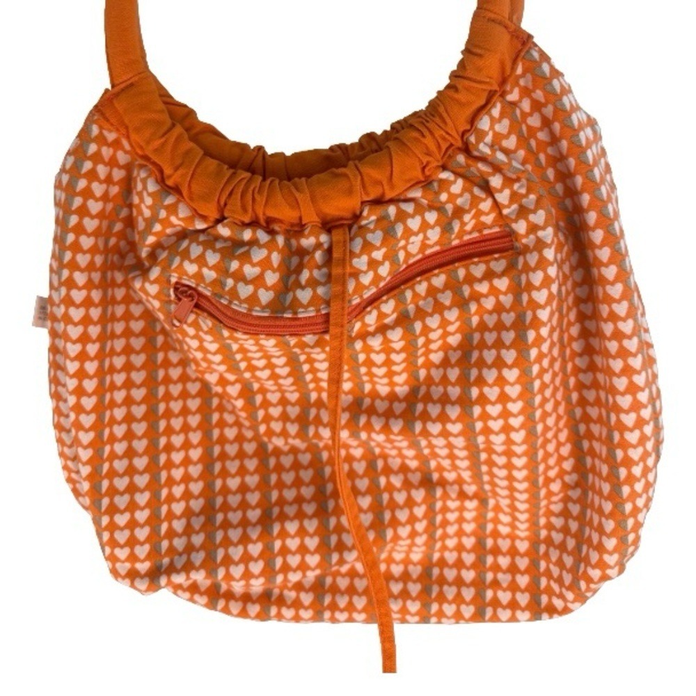 Vintage Y2K Orange Cinch Hobo Bag Reversible Heart Print